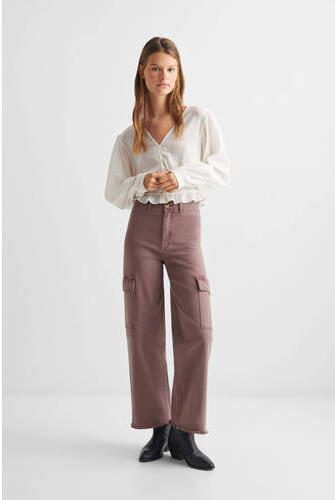 Mango Kids high waist straight fit jeans bruin Meisjes Stretchkatoen Effen 152(XXS) - Foto 2