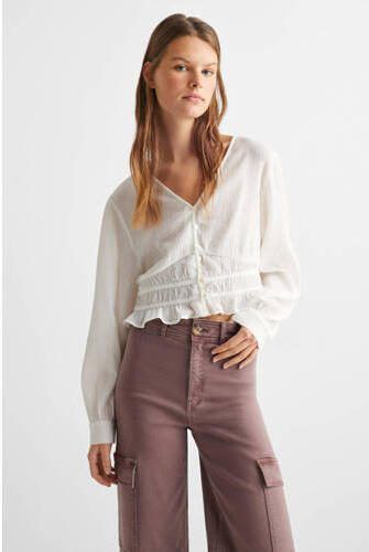 Mango Kids high waist straight fit jeans bruin Meisjes Stretchkatoen Effen 152(XXS) - Foto 3