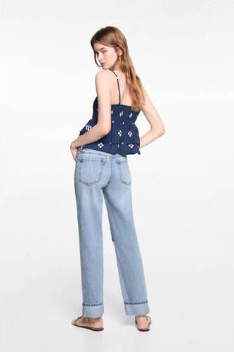 Mango Kids high waist straight fit jeans light blue denim Blauw Effen 152(XXS)