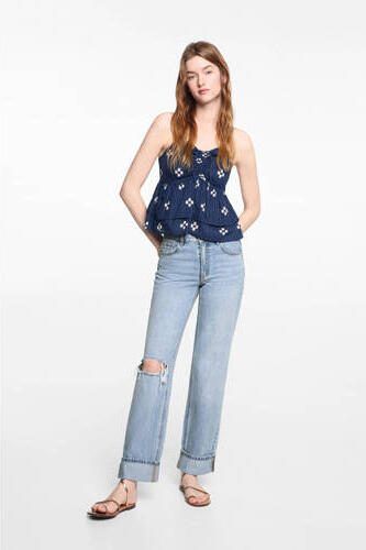 Mango Kids high waist straight fit jeans light blue denim Blauw Effen 152(XXS) - Foto 3