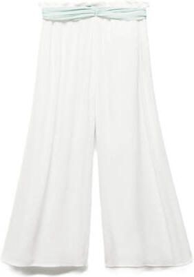 Mango Kids high waist wide leg broek wit licht blauw Meisjes Viscose Effen 128
