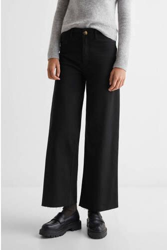 Mango Kids high waist wide leg jeans zwart Meisjes Stretchdenim Effen 158(XS)