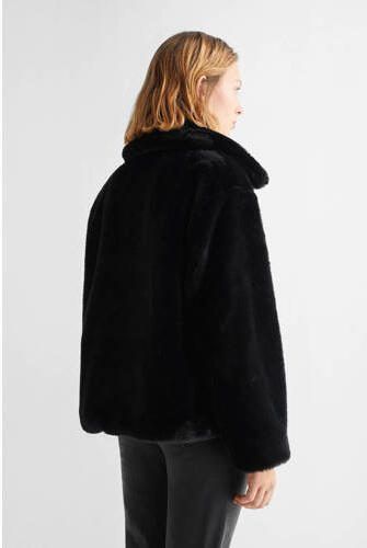 Mango Kids imitatiebont winterjas zwart Effen 158(XS)