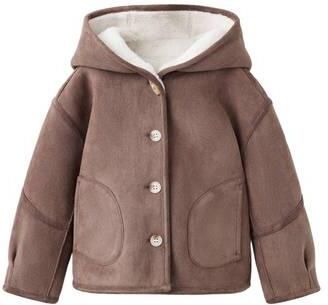 Mango Kids jas bruin wit Jongens Polyester Capuchon Effen