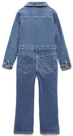 Mango Kids jumpsuit medium blue denim Blauw Effen 122