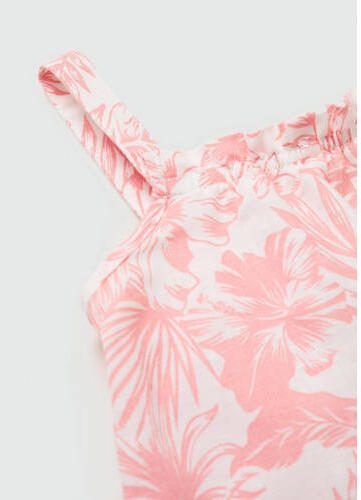 Mango Kids jumpsuit met all over print lichtroze wit Meisjes Katoenlinnen Vierkante hals 116