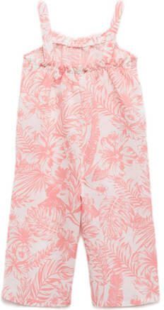 Mango Kids jumpsuit met all over print lichtroze wit Meisjes Katoenlinnen Vierkante hals 116 - Foto 3