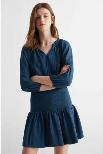 Mango Kids jurk donkerblauw Meisjes Viscose Ronde hals Effen 152(XXS)