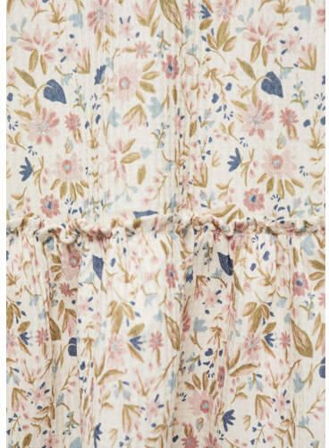 Mango Kids jurk met all over print beige Meisjes Polyester Ronde hals All over print 116