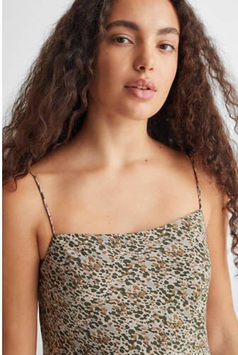 Mango Kids jurk met all over print beige groen bruin Meisjes Viscose Vierkante hals 152(XXS) - Foto 3