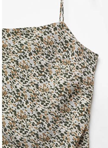 Mango Kids jurk met all over print beige groen bruin Meisjes Viscose Vierkante hals 152(XXS) - Foto 2