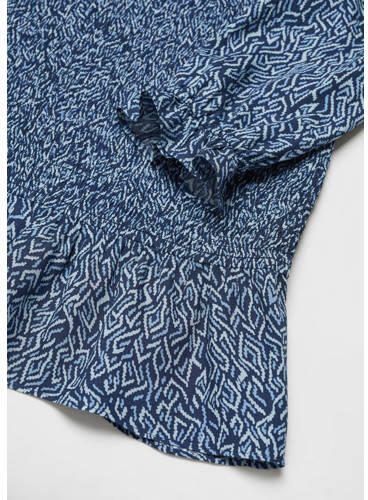 Mango Kids jurk met all over print blauw wit Meisjes Viscose Ronde hals 158(XS) - Foto 2