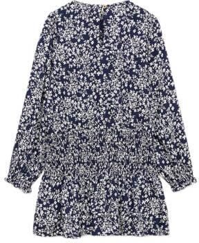 Mango Kids jurk met all over print donkerblauw Meisjes Viscose Ronde hals 128