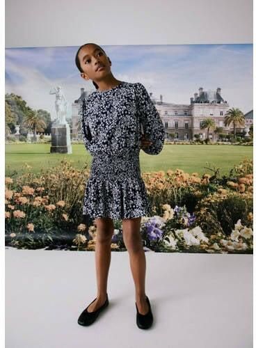 Mango Kids jurk met all over print donkerblauw Meisjes Viscose Ronde hals 128 - Foto 3