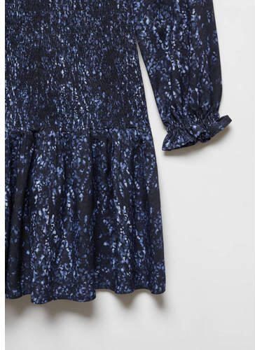 Mango Kids jurk met all over print donkerblauw blauw Meisjes Viscose Ronde hals 152(XXS) - Foto 2