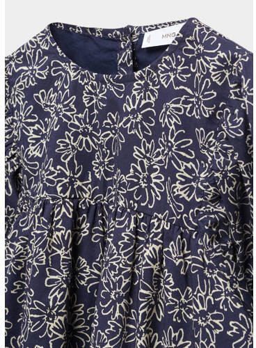 Mango Kids jurk met all over print donkerblauw lichtroze Meisjes Katoen Ronde hals 116 - Foto 2