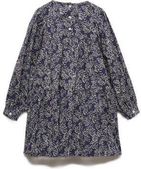 Mango Kids jurk met all over print donkerblauw lichtroze Meisjes Katoen Ronde hals 116 - Foto 3