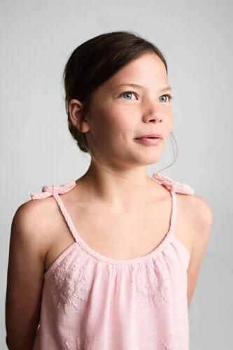 Mango Kids jurk met all over print en borduursels pastelroze Meisjes Katoen Ronde hals 116 - Foto 3