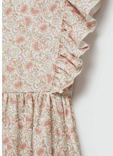 Mango Kids jurk met all over print en ruches lichtbeige Meisjes Polyester Ronde hals 164 - Foto 2