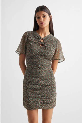 Mango Kids jurk met all over print mosgroen Meisjes Polyester Ronde hals 152(XXS) - Foto 3