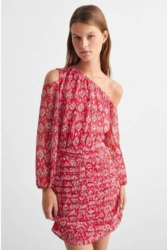 Mango Kids jurk met all over print rood Meisjes Polyester One shoulder 152(XXS) - Foto 3