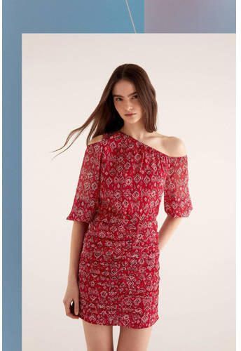 Mango Kids jurk met all over print rood Meisjes Polyester One shoulder 152(XXS) - Foto 2