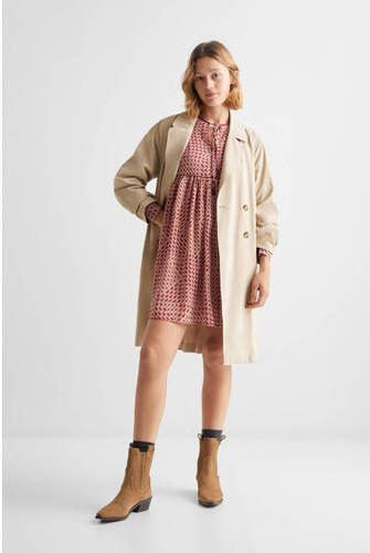 Mango Kids jurk met all over print rood zand Meisjes Polyester Ronde hals 152(XXS)