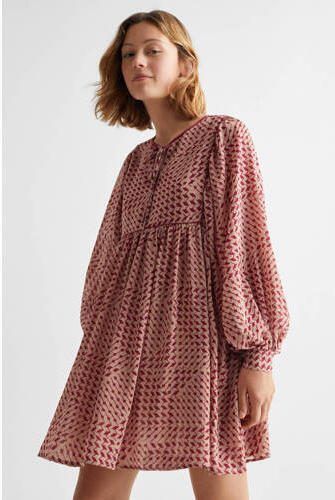 Mango Kids jurk met all over print rood zand Meisjes Polyester Ronde hals 152(XXS) - Foto 3