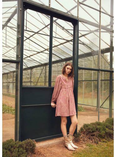 Mango Kids jurk met all over print rood zand Meisjes Polyester Ronde hals 152(XXS) - Foto 2