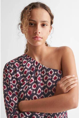 Mango Kids jurk met all over print roze paars Meisjes Katoen One shoulder 152(XXS) - Foto 3