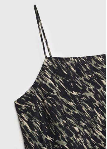 Mango Kids jurk met all over print zwart mosgroen beige Meisjes Viscose Vierkante hals 152(XXS) - Foto 2