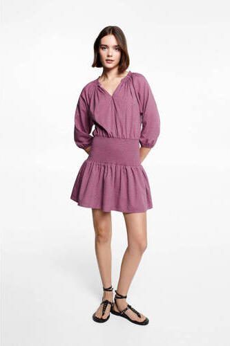 Mango Kids jurk paars Meisjes Katoen V-hals Effen 152(XXS)