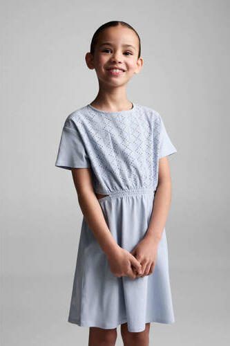 Mango Kids jurk pastelblauw Meisjes Katoen Ronde hals Effen 116 - Foto 2