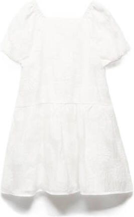 Mango Kids jurk wit Meisjes Polyamide Vierkante hals Effen 116 - Foto 2