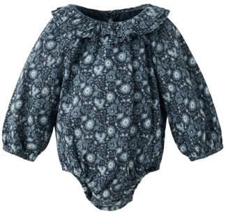 Mango Kids katoenen gebloemde romper met ruches donkerblauw grijs Bloemen