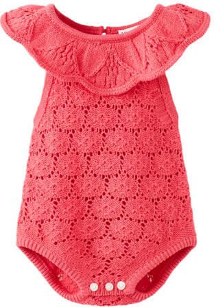 Mango Kids katoenen gehaakte romper met ruches roze Effen