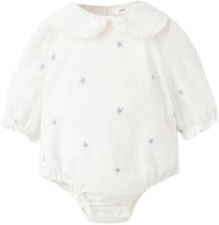 Mango Kids katoenen romper met borduursels en sterren ecru lichtblauw
