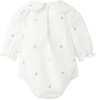 Mango Kids katoenen romper met borduursels en sterren ecru lichtblauw - Foto 3