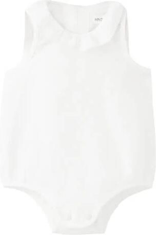 Mango Kids katoenen romper met ruches wit Effen