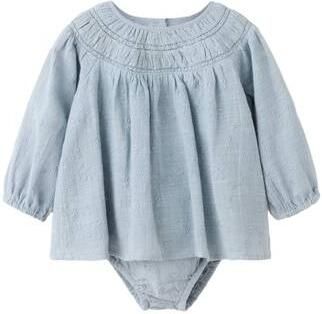 Mango Kids korte A-lijn jurk met borduursels blauw Meisjes Katoen Ronde hals