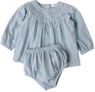 Mango Kids korte A-lijn jurk met borduursels blauw Meisjes Katoen Ronde hals - Foto 3