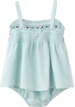 Mango Kids korte jurk met borduursels lichtblauw Meisjes Katoen Vierkante hals - Foto 3