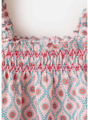 Mango Kids korte jurk met print en ruches roze Meisjes Katoen Vierkante hals - Foto 2