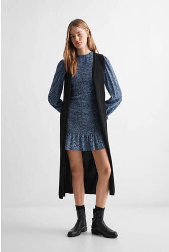 Mango Kids lang fijngebreid gilet zwart Meisjes Katoen V-hals Effen 152(XXS)