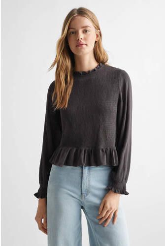 Mango Kids longsleeve antraciet Grijs Meisjes Viscose Ronde hals Effen 152(XXS)
