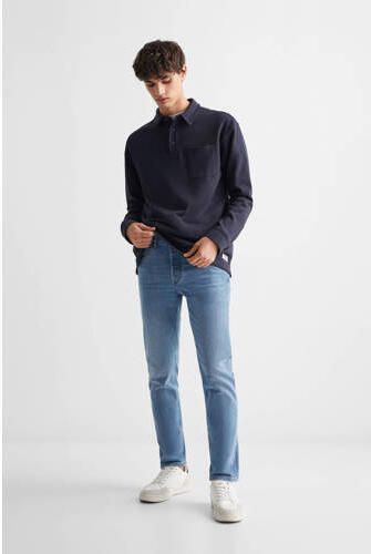 Mango Kids longsleeve donkerblauw Jongens Katoen Polokraag Effen 158(XXS)