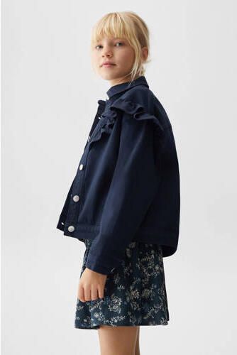 Mango Kids longsleeve donkerblauw Meisjes Stretchkatoen Klassieke kraag 116