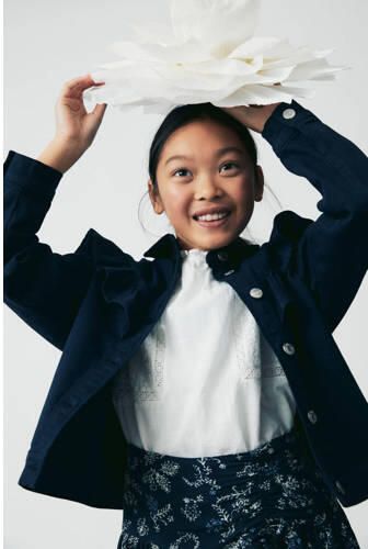 Mango Kids longsleeve donkerblauw Meisjes Stretchkatoen Klassieke kraag 116 - Foto 3