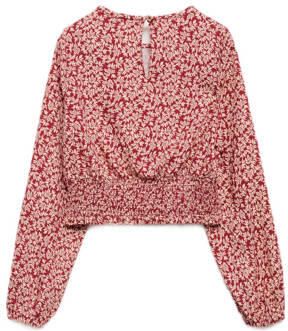 Mango Kids longsleeve met all over print donkerrood Meisjes Viscose Ronde hals 128 - Foto 3