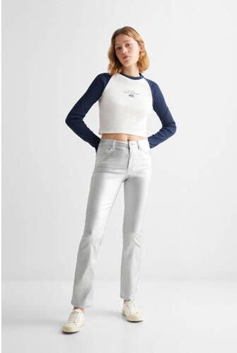 Mango Kids longsleeve met tekst donkerblauw wit Meisjes Katoen Ronde hals 152(XXS) - Foto 3